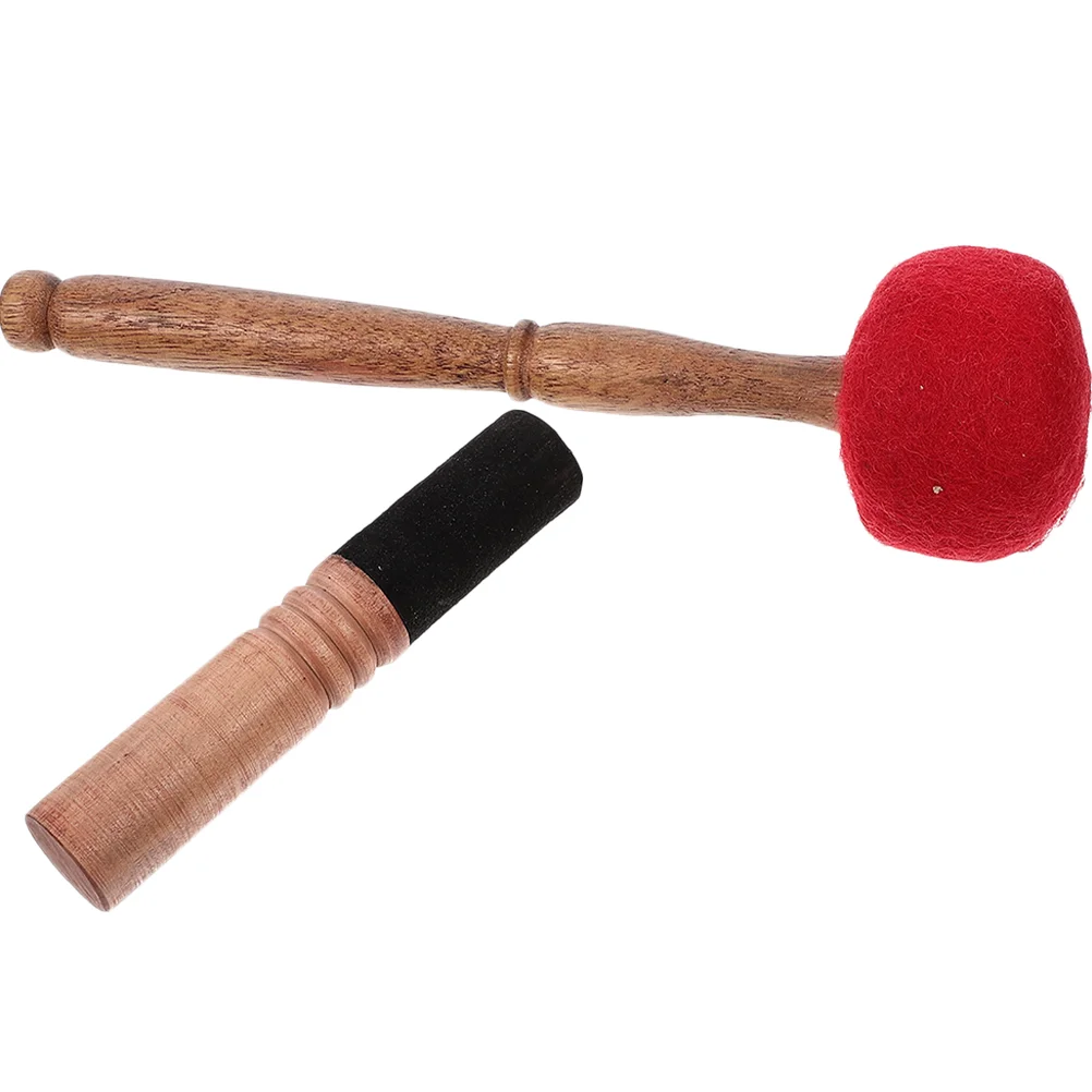 

2 Pcs Crystal Buddha Music Bowl Accessories Snare Drum Wool Felt Gong Wooden Sound Stick