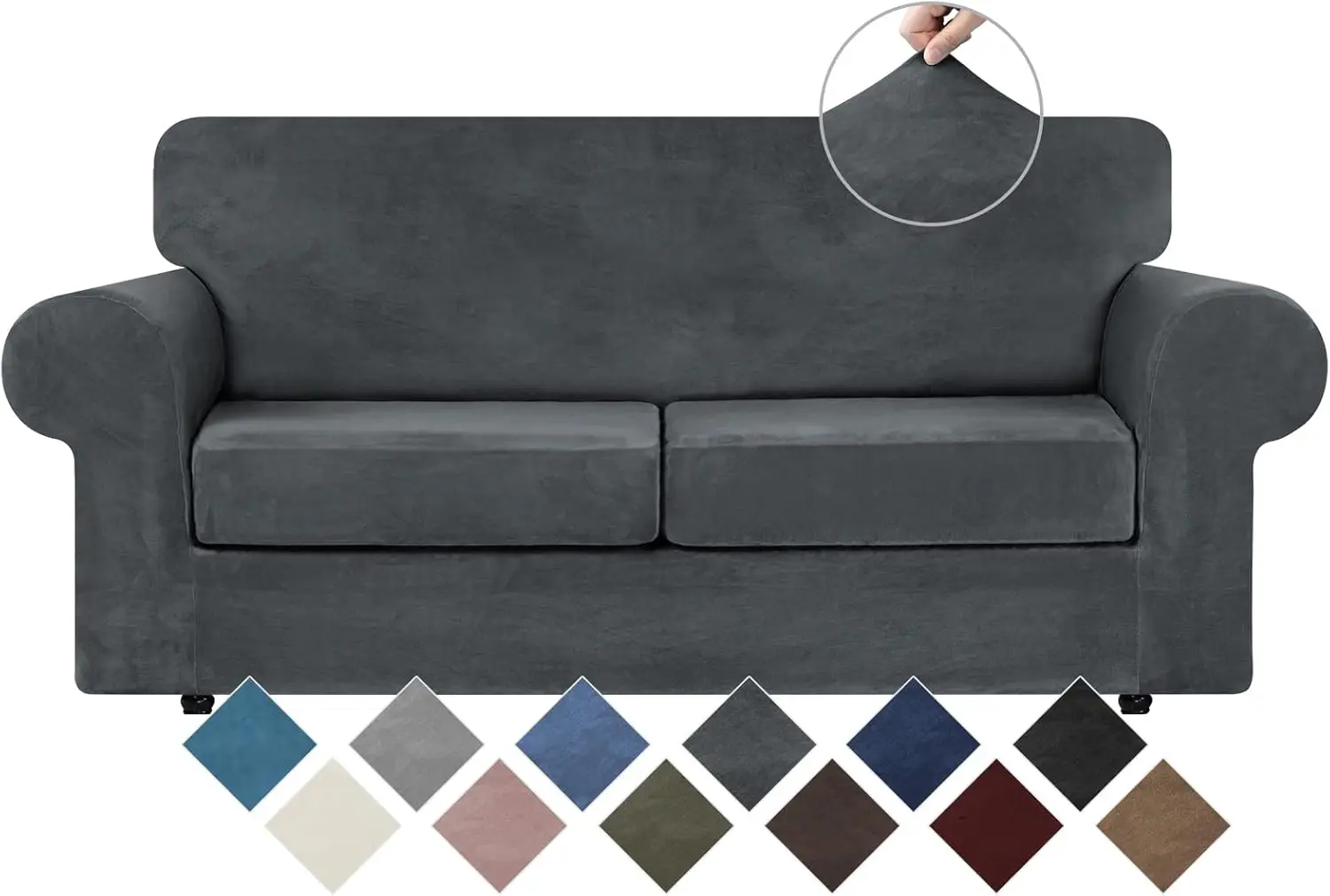 

Velvet Couch Covers For 2 Cushion Couch Sofa - High Stretch Luxury Velvet Plush 3 Pieces Sofa Slipcovers With Elastic Bottom,