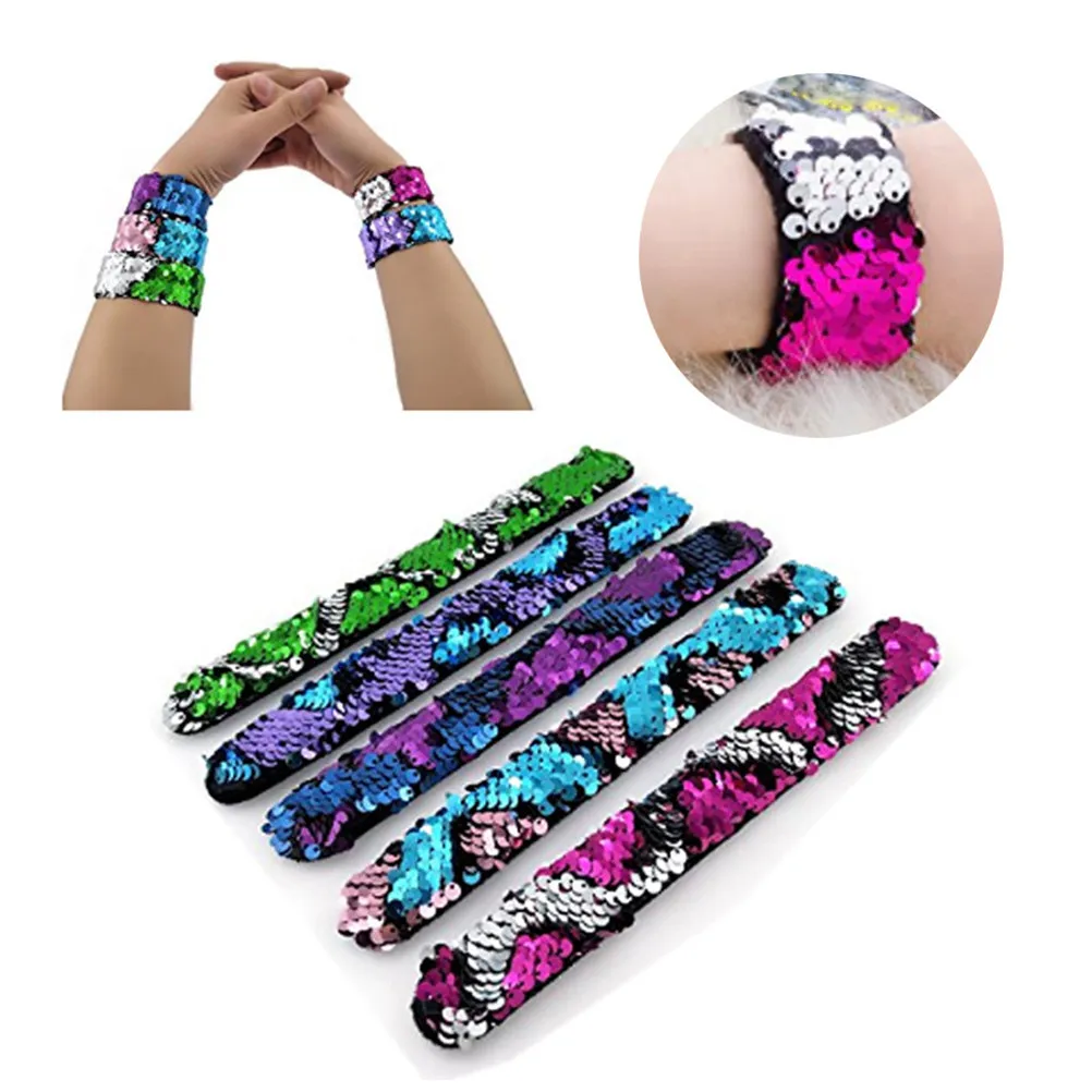 

Double Colors Sequin Slap Bracelet Rose Red Silver Party Wrist Strap Kids Party Favors Christmas New Year Carnival Gift