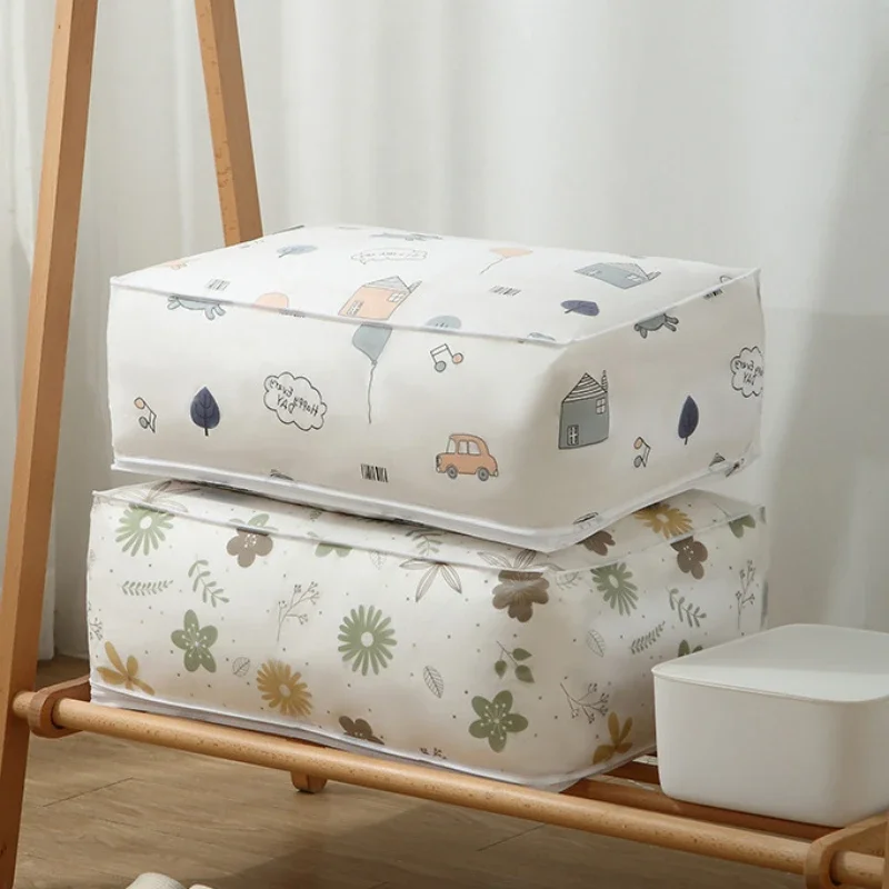 70*50*25cm PEVA Three-dimensional Cotton Quilt Storage Bag,Transparent Printed High-capacity Clothes Duvet Bag,Washable Reusable