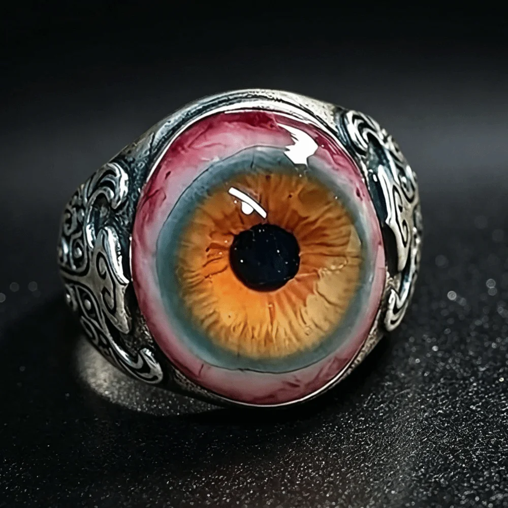 Alloy Realistic Eyeball Rings Resin Dark Lore Adjustable Open Ring Vintage Carving Patterns Realistic Bloodshot Eye Band Ring