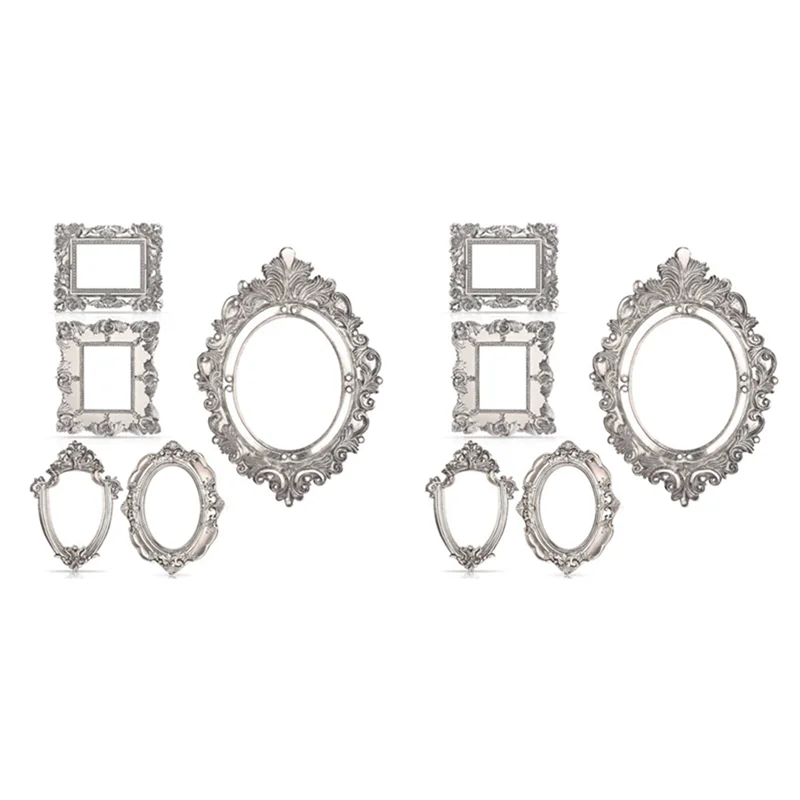 

ABSS-10Pcs Vintage Resin Picture Frame Flower Oval Rectangle Frame, Tabletop Jewelry Display Frame For Photography Home Decor
