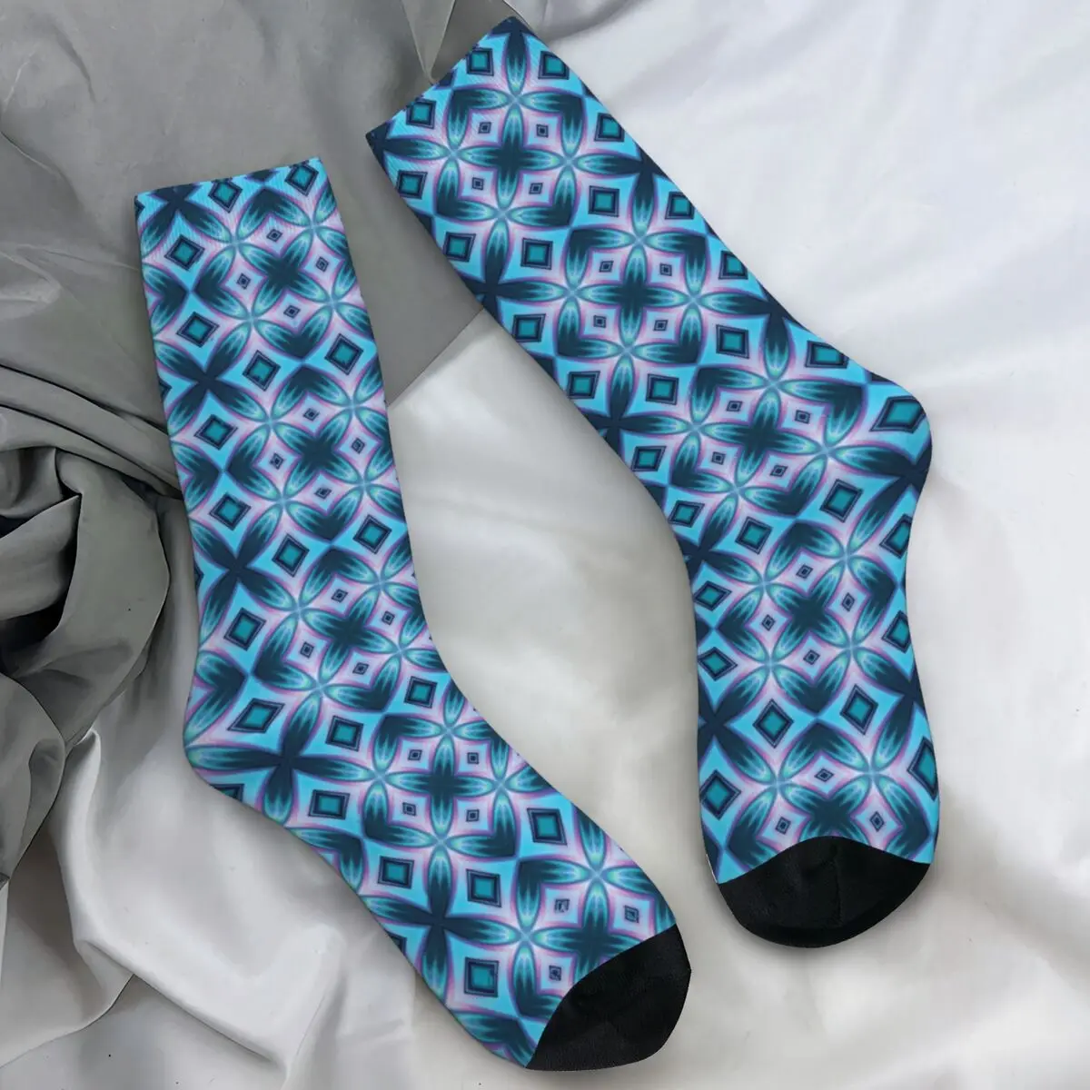 Geometric Abstract Pattern Socks Diamonds Blue Repeating Korean Stockings Unisex Men Socks Winter Anti Bacterial Socks