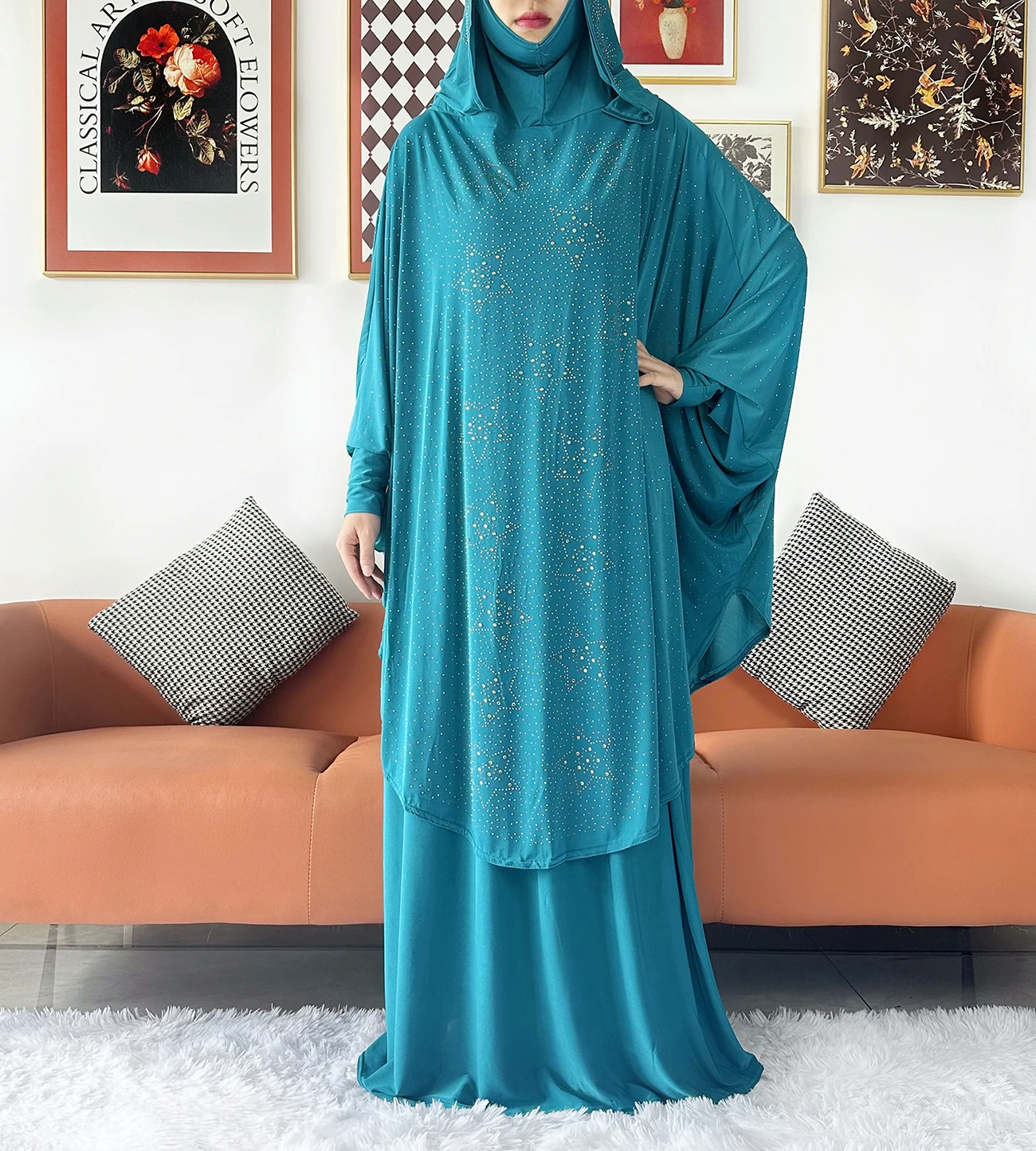 Two Piece Set Jilbab Prayer Clothes Muslim Abaya Set Women Prayer Garment Dress Hijab Long Khimar Skirt Sets Islamic Ramadan