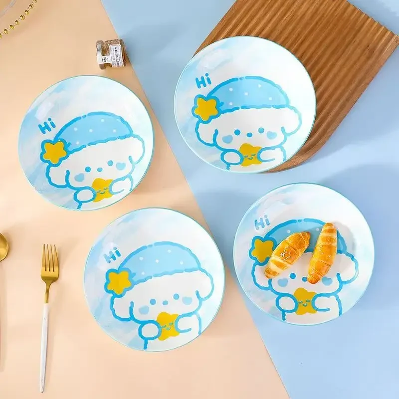 8-Inch Cartoon Animal Ceramic Plate, 4 Counts/set Cute Dinner Plate, Decorative Plate for Home Kitchen Party