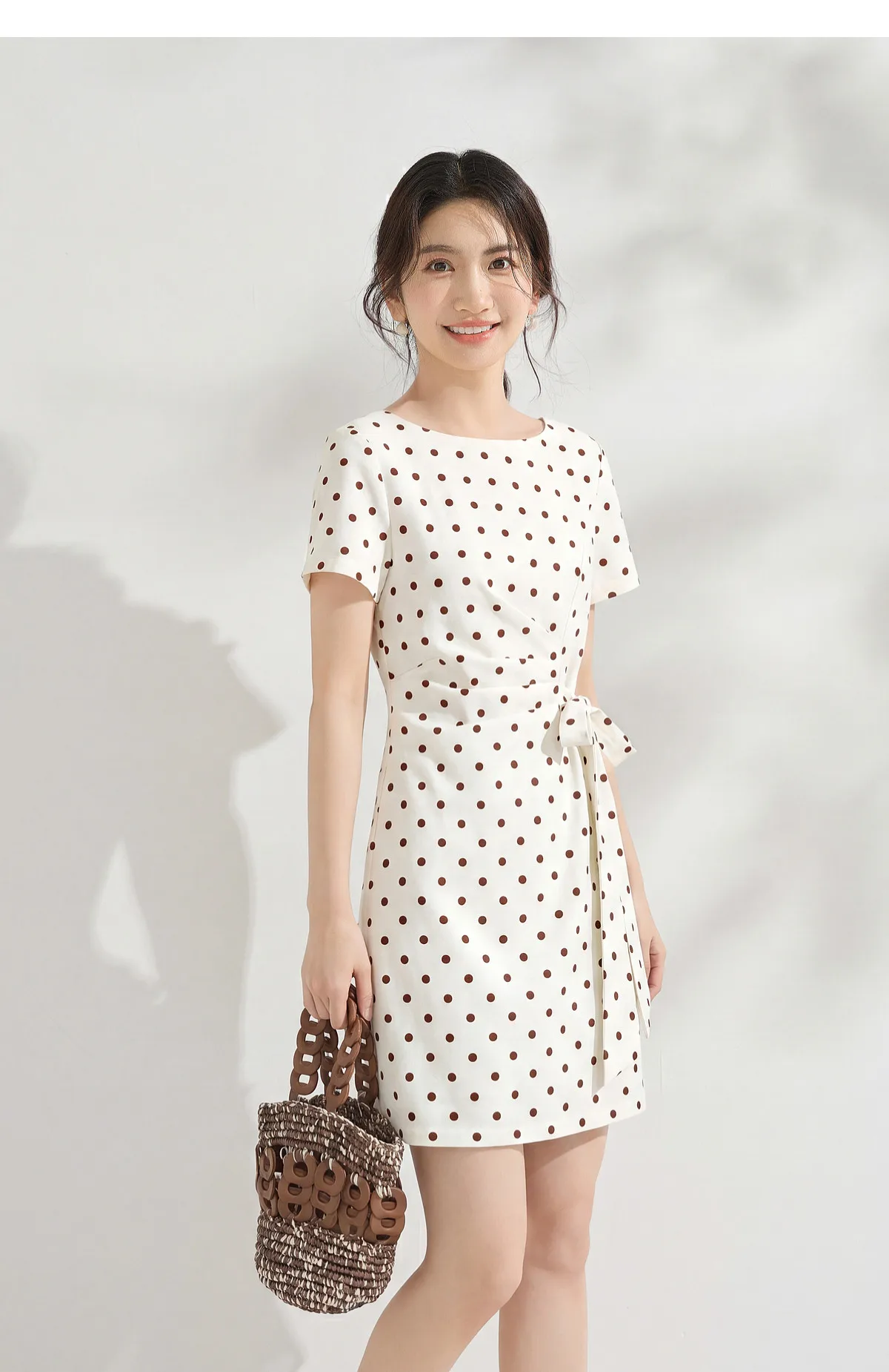 SENTUBILA Damen Französisches Polka-Dot-Kleid Leinen A-Linie Retro Mode Kurzarm Kurzes Kleid Damen Partykleidung 162LI7499 – Detail 21