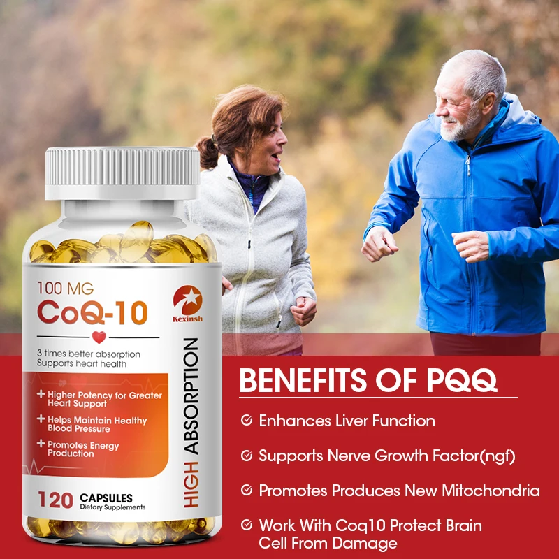 kexinsh COQ10 Capsules 100mg Coenzyme Q10 Capsules Provides Energy To Support Joint Health Promotes Cardiovascular Health Heart