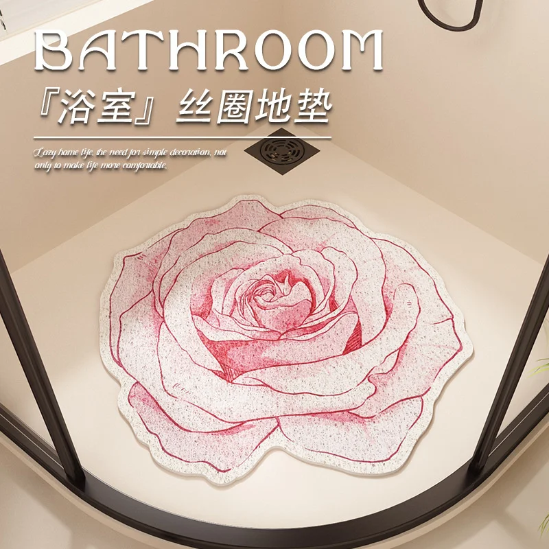 French Style Floral Bathroom Silk Loop Mat Shower Non-Slip Mat Hollow Drainage Mat Perfect Gift for Girl suitable for bathroom