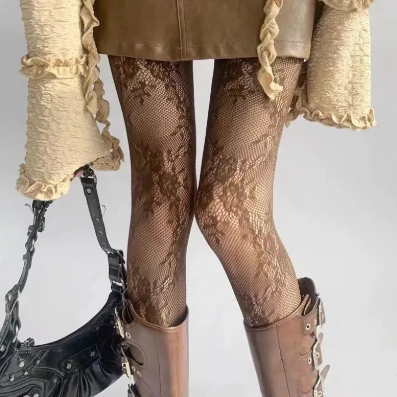 New Tights Women Sexy Lace Floral Thigh High Stockings Sweet Lolita Retro Jacquard Pantyhose Mesh Hollowed-out Fishnet Stockings