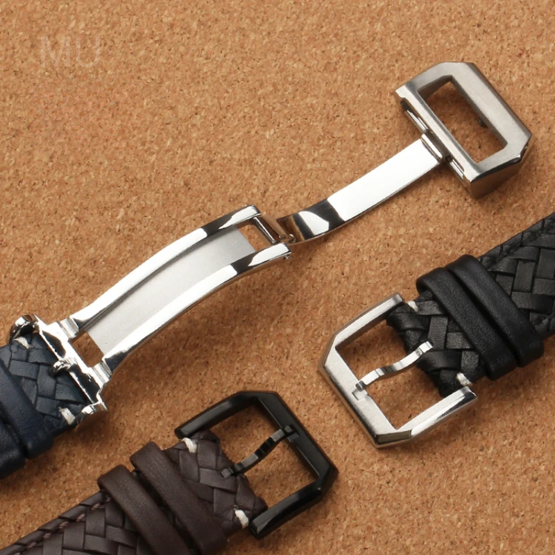 Leisure Gentleman's Woven Genuine Cowhide Watchband for IWC Portuguese Solid Steel Buckle Waterproof Breathable Strap 20 22mm