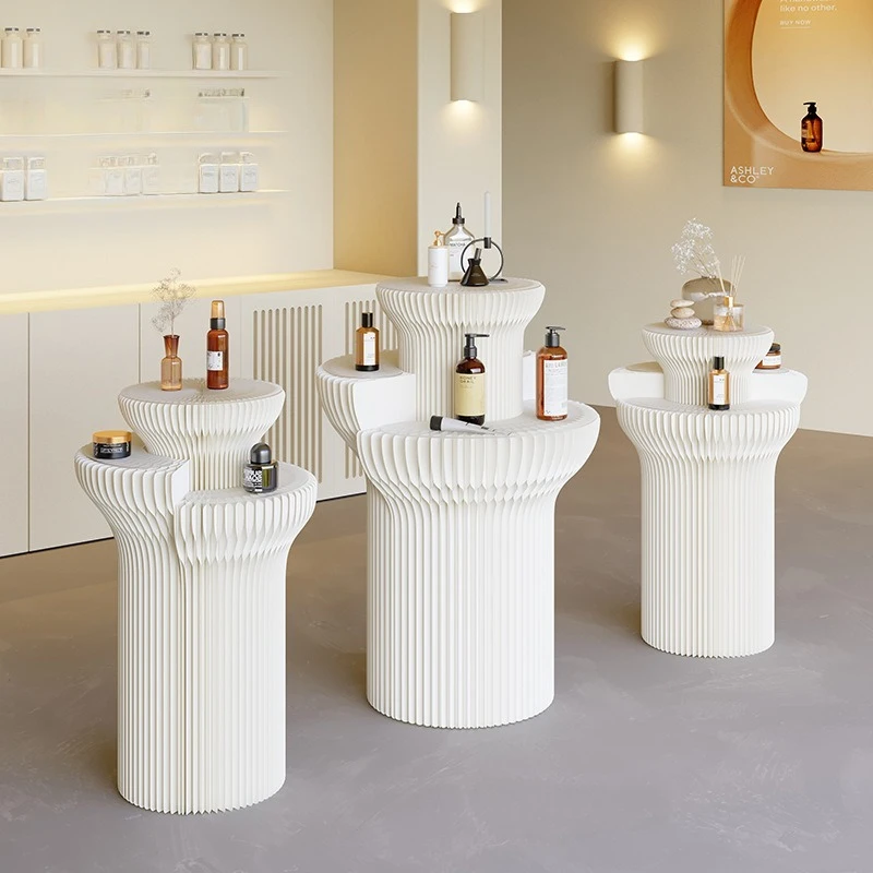 Commercial cylindrical display rack beauty salon sample display stand