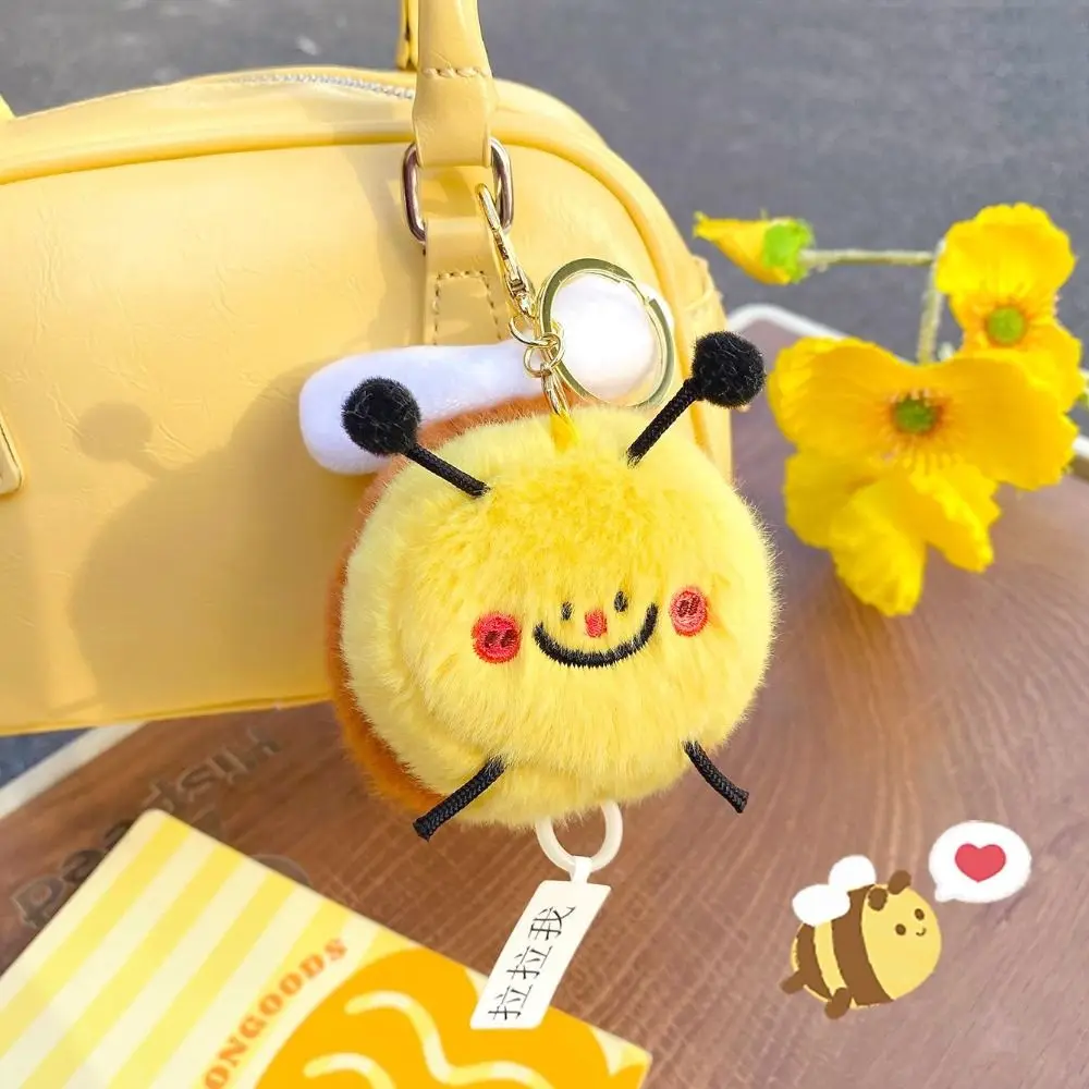 Pull String Little Bee Pendant Wings Will Move Stuffed Animal Cockroach Plush Doll Insect Doll Cartoon Bee Keychain Kids Gift