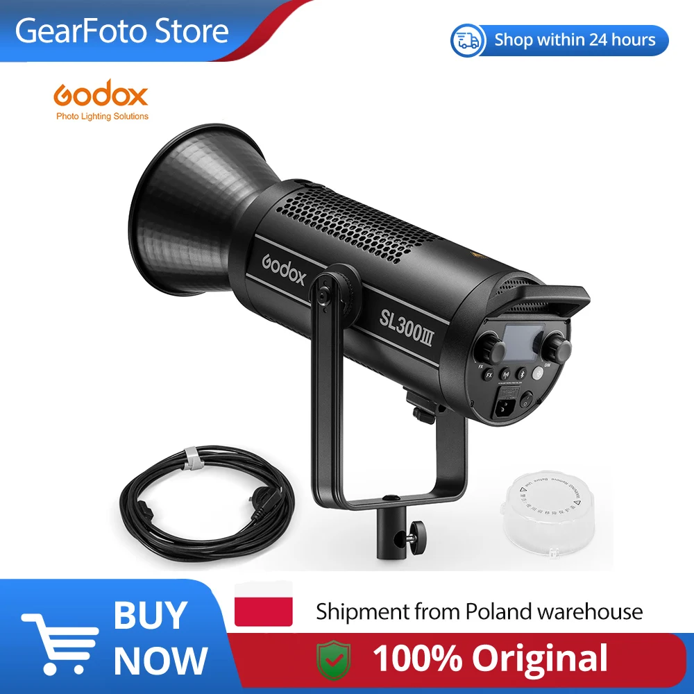Godox SL300III 200W LED-videolamp met Bowens-bajonet, daglichtkleur 5600K, 2,4 GHz draadloos X-systeem, bedienbaar via de Godox-app.