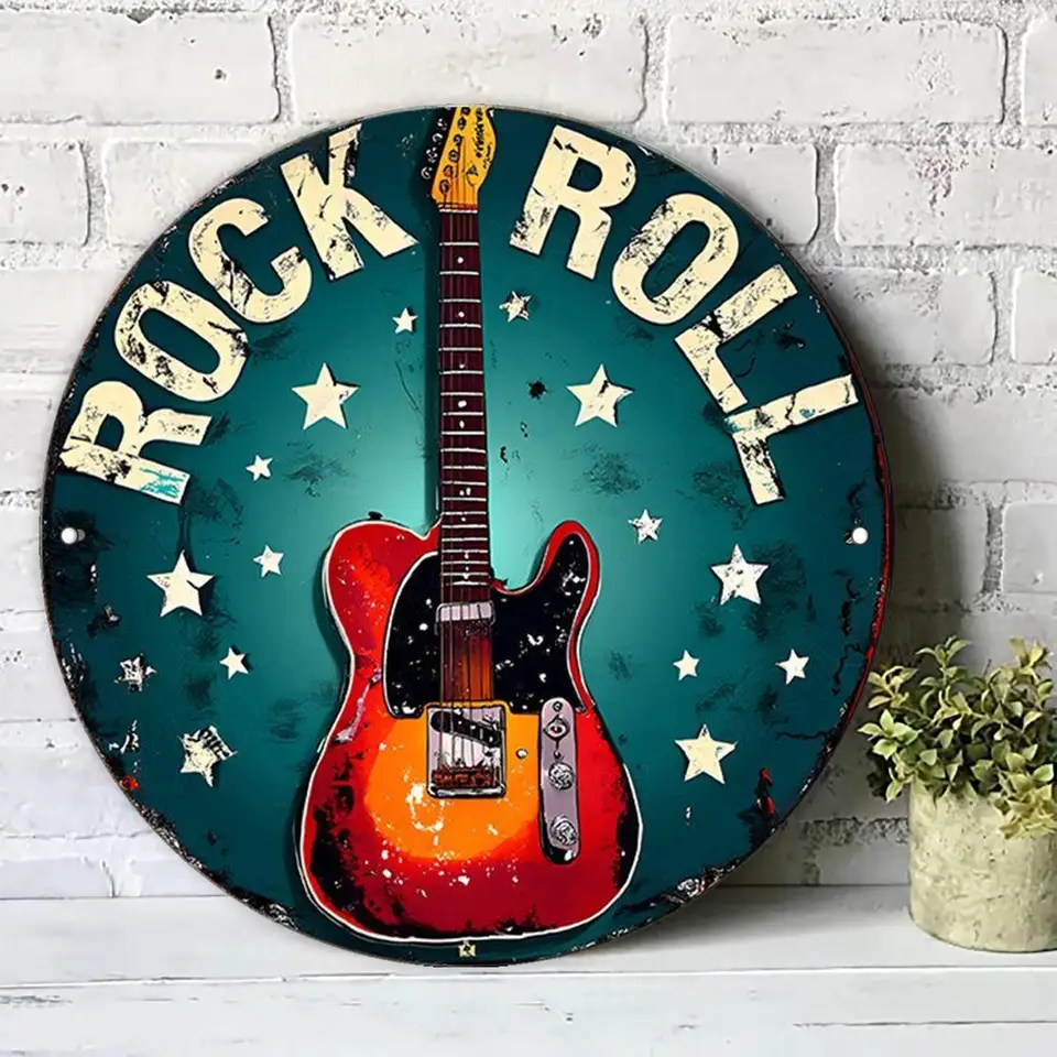 2D Flat, Vintage Rock 'N' Roll Aluminum Metal Wall Art Sign