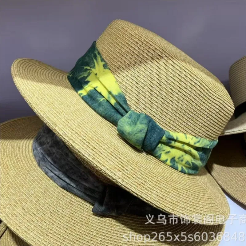 Elegant pastoral hat top flat-topped for spring and summer traditional Chinese style casual