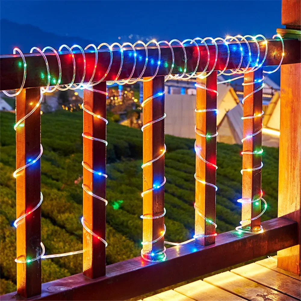 1pc Solar LED String Light 50/100/200 LED Tube Rope String Lights With 8 Modes Outdoor Waterproof For Home Garden Walkway Dceor