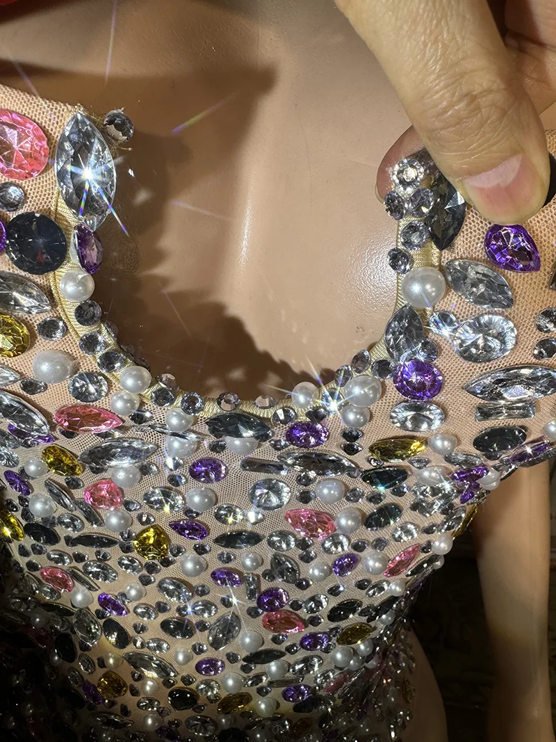 Diamond Suspender Dress Nightclub Bar Singer Costume Model Catwalk Banquet Party Birthday Vestidos Largos Elegantes Fiesta Mujer