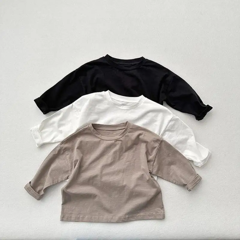 

2025 Autumn New Children T Shirts Solid Loose Boys Girls Long Sleeve Tee Baby Cotton Bottoming Shirts Kids Casual O-neck Tops
