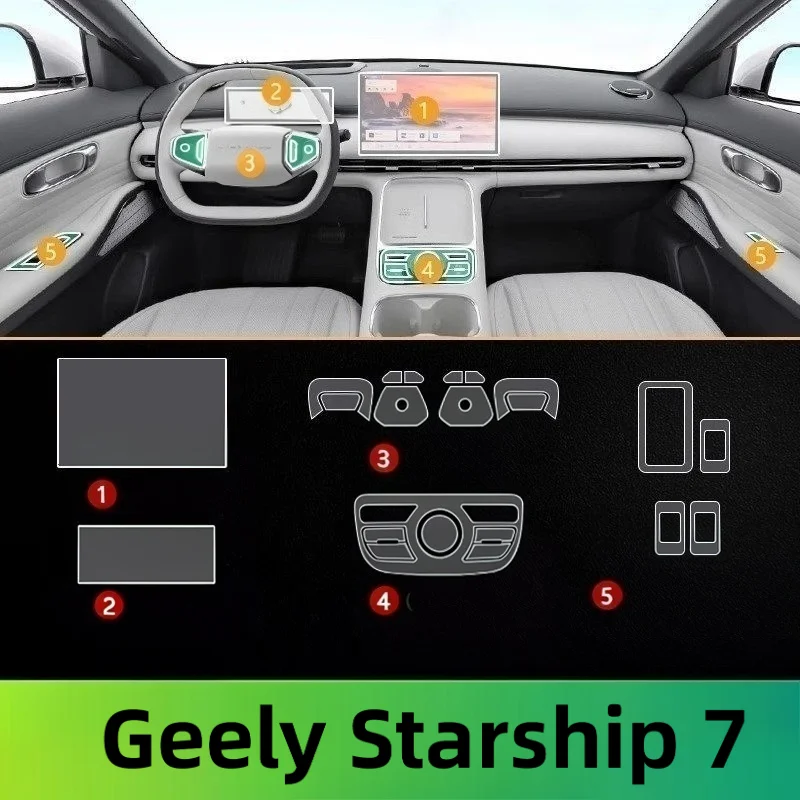 For 25 pieces of Geely Starship 7 interior full protection film central navigation transparent anti-scratch film car decoration