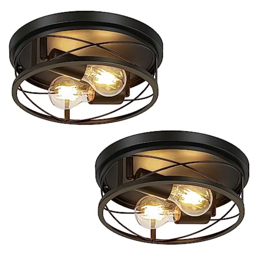 

Farmhouse Lights Industrial 2 Pack Round Metal Flush Mount Hallway and Bedroom Ceiling Lamp Kitchen Round Lights Bulbs Not Incl