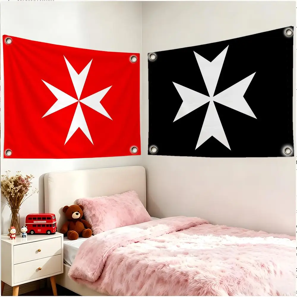Order Chivalry Knights Hospitaller Flags Daily Four Ring Borderless Design Indoor & Outdoor Decor Easy to Hang Install