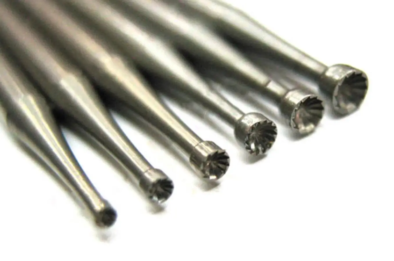 6-Piece Round Cup Burr Set – 3/32" Shank, Sizes 1.0–2.3mm, Jewelry Making & Wood Carving Rotary Tool Accessories, Silver Metal