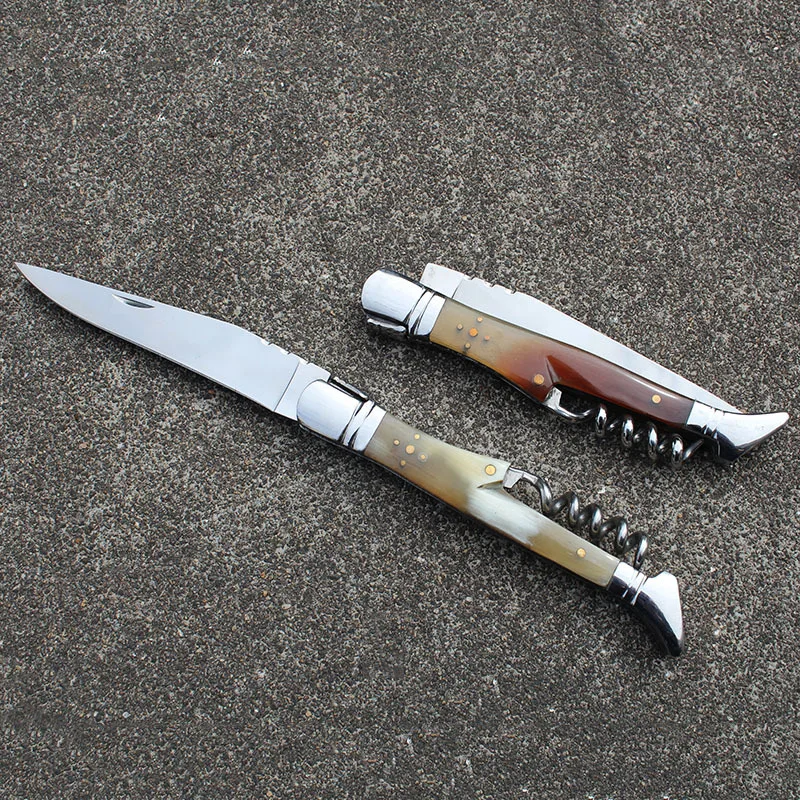 

Folding Knife French Steak Knife With Wine Corkscrew Stainless Steel Home Table knives Multitool Portable Camping Tools