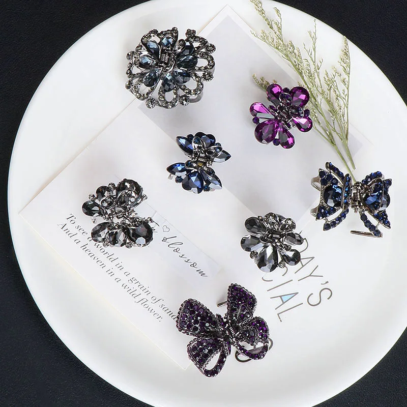 Women Gorgeous Rhinestones Small Flower Butterfly Hair Claw Clips Metal Crystals Hairpins Hair Accessories for Girl