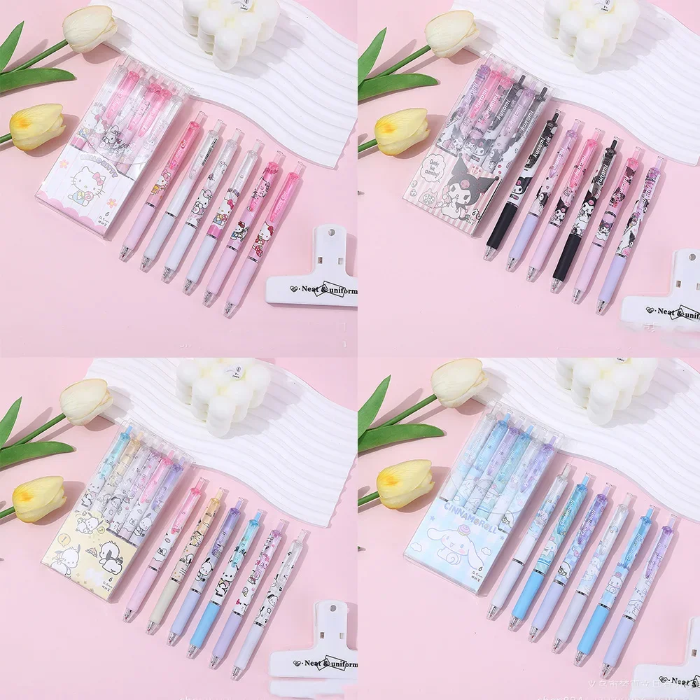 

6pcs/set Sanrio Anime Peripheral Cartoon Cute Hello Kitty Kuromi Gel Pen Pupil Examination Diary Study Stationery Festivals Gift