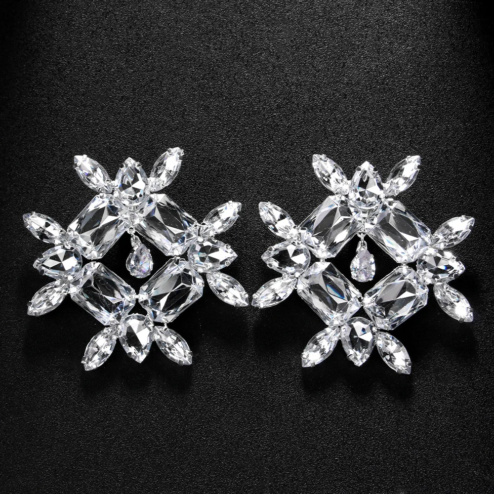 Stonefans Fahion Large Square Clip on orecchini 2024 Trend accessori Statement Bridal Hollow strass Ear Clip No Piercing