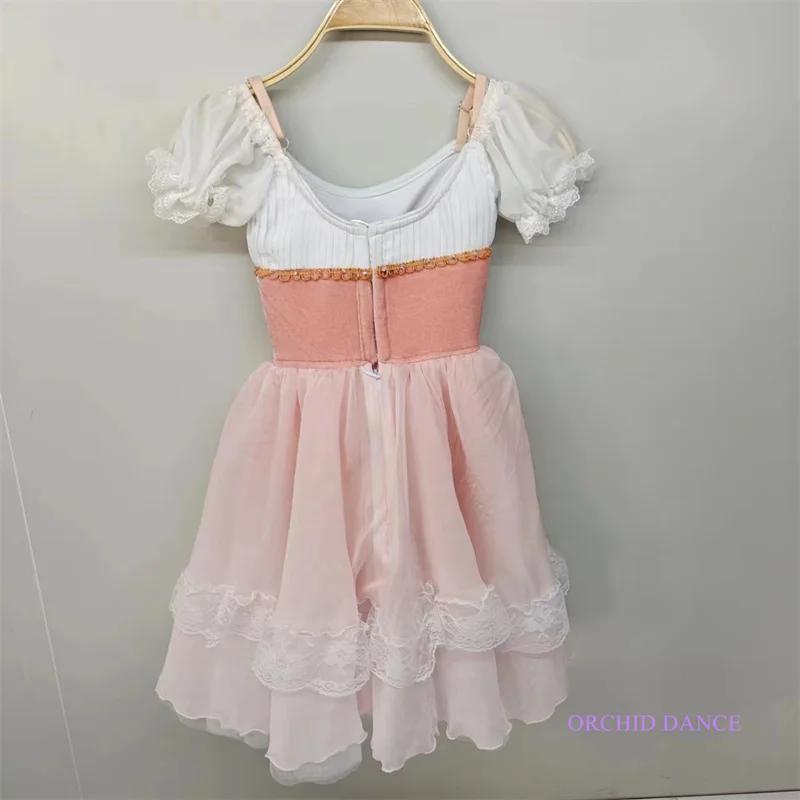 Professional Fashion Kids Girls Adult Stage Performance Wear Peach Pink Long Romantic Tutu Dress Costumes