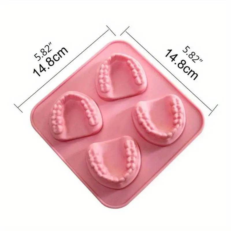 4 Hole Denture Teeth Shaped Ice Cube Mold Silicone Ice Tray DIY Ice Cream Mould Funny Gag Gift for Dentist Seniors Father Day