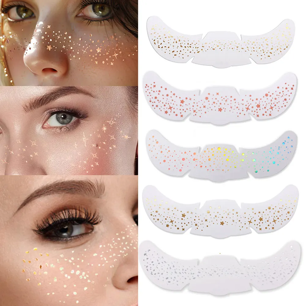 1 Sheet Metallic Face Tattoo Stickers Glitter Fake Freckles Stickers for Women Silver Golden Laser Temporary Face Makeup Tattoo