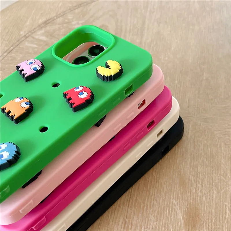 Funny Cartoon Game Eat Beans DIY Phone Case for iPhone 11 12 13 14 15 16 Pro Max 15Pro 16Pro Clogs Holes Manual Soft Cover