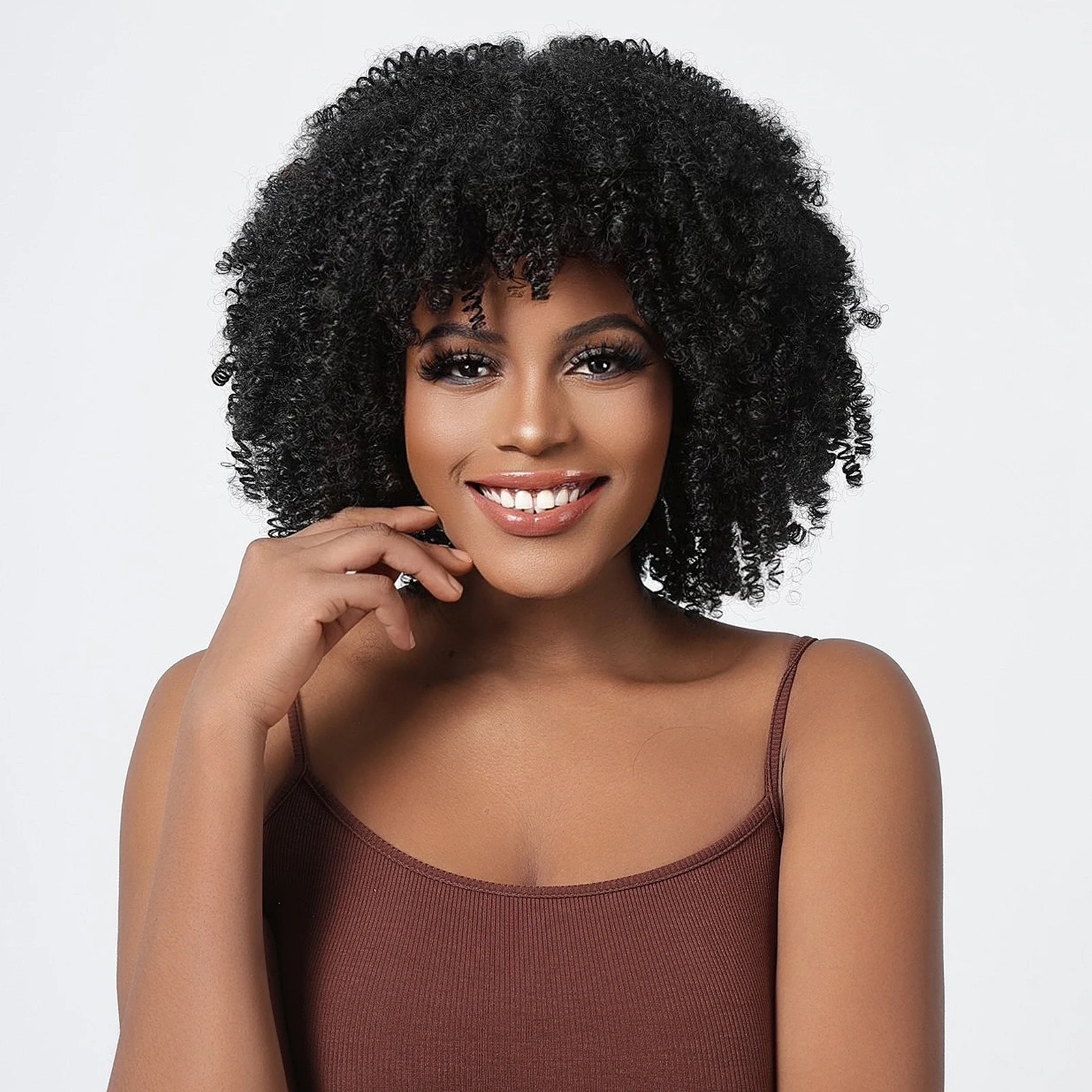 

HENRY MARGU Black Short Bob Synthetic Wigs Deep Wavy Afro Wig Cosplay Hairs for Women Natural High Temperature Daily Party Use