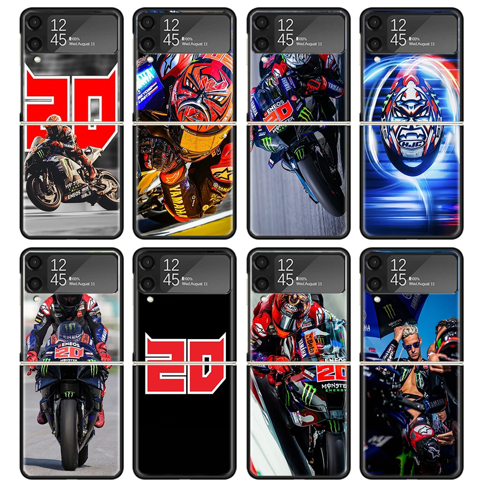 Capa de Celular Preta Fabio Quartararo Moto NO.20 para Samsung ZFlip7 ZFlip6 ZFlip5 ZFlip4 ZFlip3 5G, Capa Protetora Rígida para Galaxy Z Flip 3 4