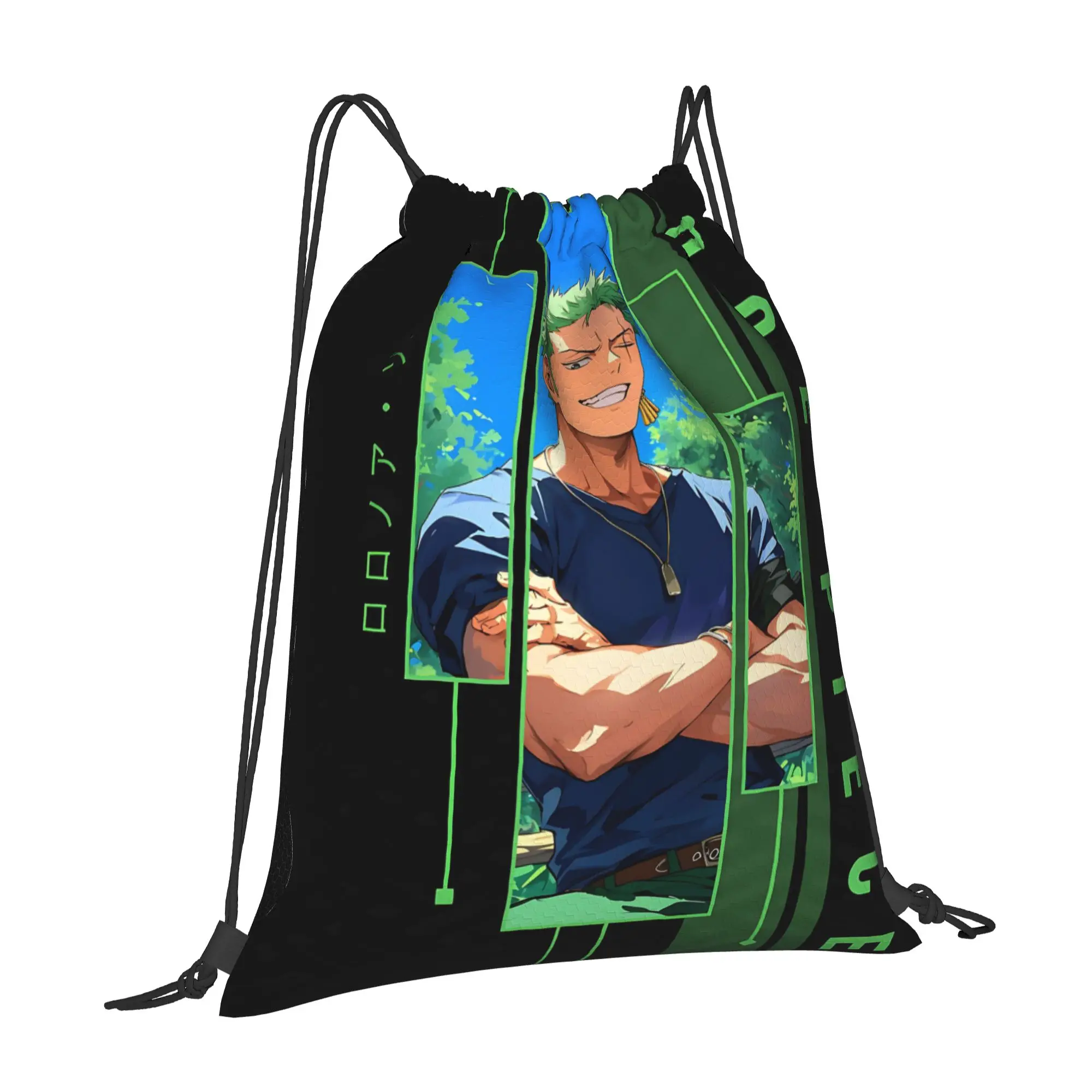 gym Pouch One Piece Anime Zoro  Drawstring Bags Men Women Storage Backpack Teenager Travel Bag Multi-function Pocket