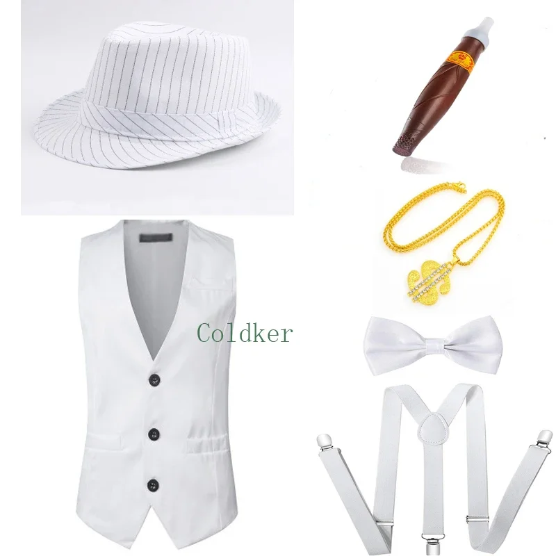 1920S Heren Gatsby Gangster Kostuum Accessoires Set 30S Manhattan Fedora Hoed Bretels Vest Stropdas Party Accessoire