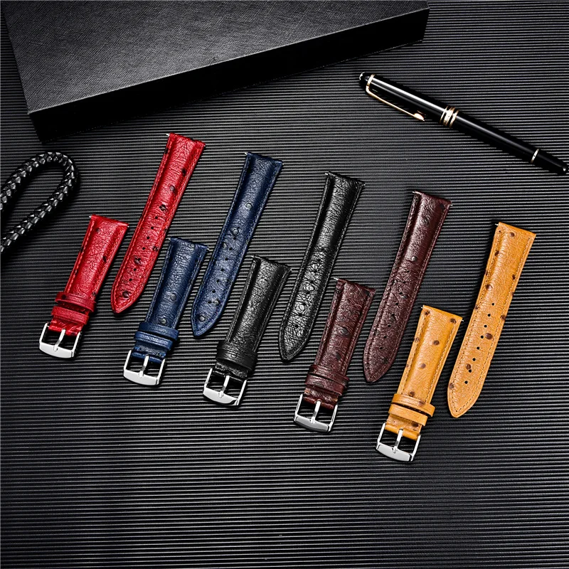 New Fashion Ostrich Pattern Watch Strap First Layer Cowhide Leather Band 18mm 20mm 22mm Replacement Quick Release Watchband