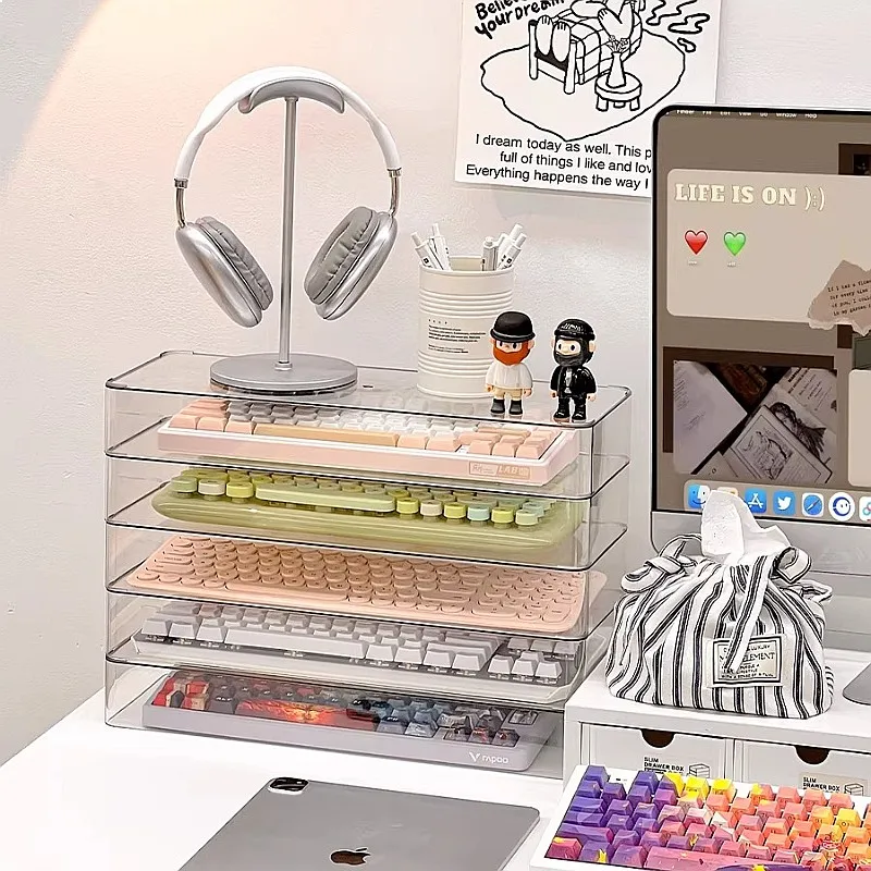 Transparent Acrylic Stackable Display Case for Keyboard Mouse Gaming Storage Organizer Box