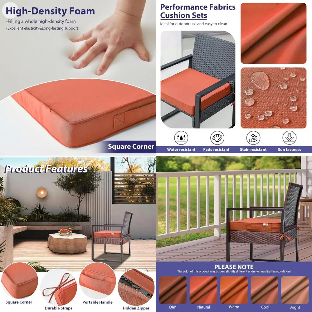 

Set of 4 Waterproof Patio Chair Cushions with Handle & Ties, Square Outdoor Seat Pads, 18.5 x 16 x 3, Spice