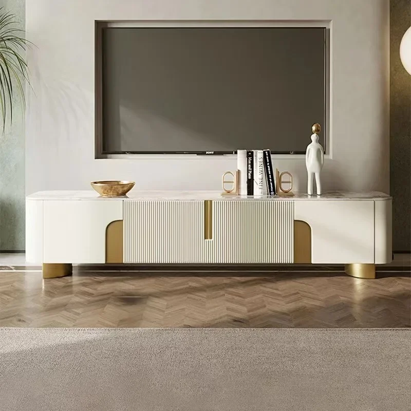Light luxury rock panel TV cabinet coffee table living room 2025 new modern simple white small apartment high-end cabinet