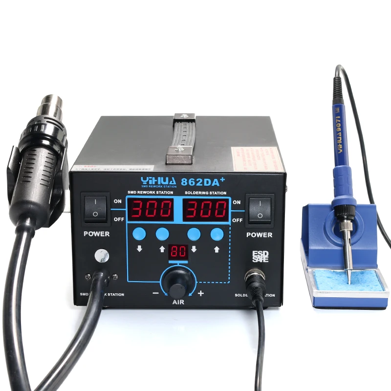 

YIHUA 862DA+ SMD SMT HOT AIR REPAIR REWORK SOLDERING IRON STATION