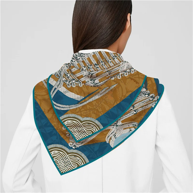 Silk Scarf Women Retro Clothes Print Square Scarves Head Echarpes Silk Foulards Femme Wraps Beach Shawls Bandana Lady Hijabs