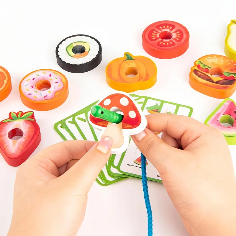 子供用キャタピラービーズ通し遊び-モンテッソーリ教育玩具-幼児の集中力-手と目の協調性-微細運動訓練ゲーム