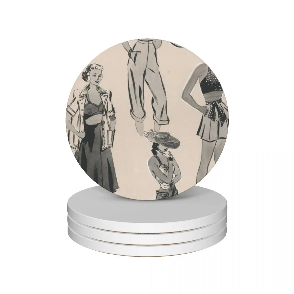 

1940s Fashion Sketch by Tana Ceramic Coasters (Set of 4) drinks tile mat for dishes Coasters