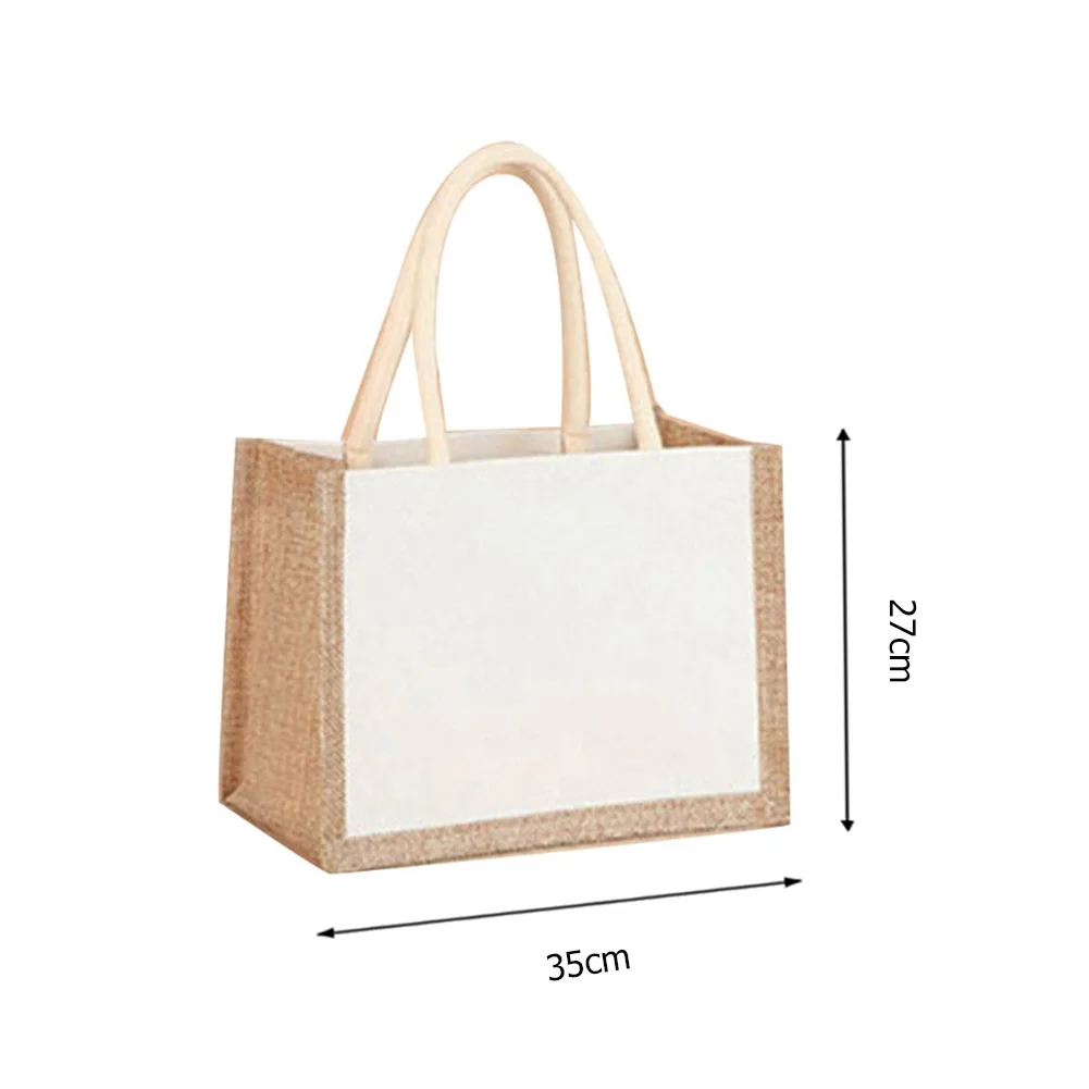 Women Travel Storage Handbag Reuseable Canvas Top-handle Jute Handbag Contrast Color Ladies Outdoor Handbag