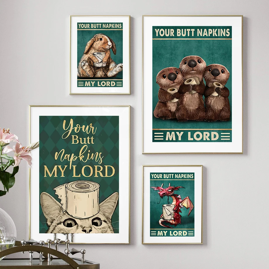 Funny Animal Your Butt Napkins Toilet Paper Wall Art Vintage Poster Canvas Print Bathroom Garage Bar Pub Home Decoration picture