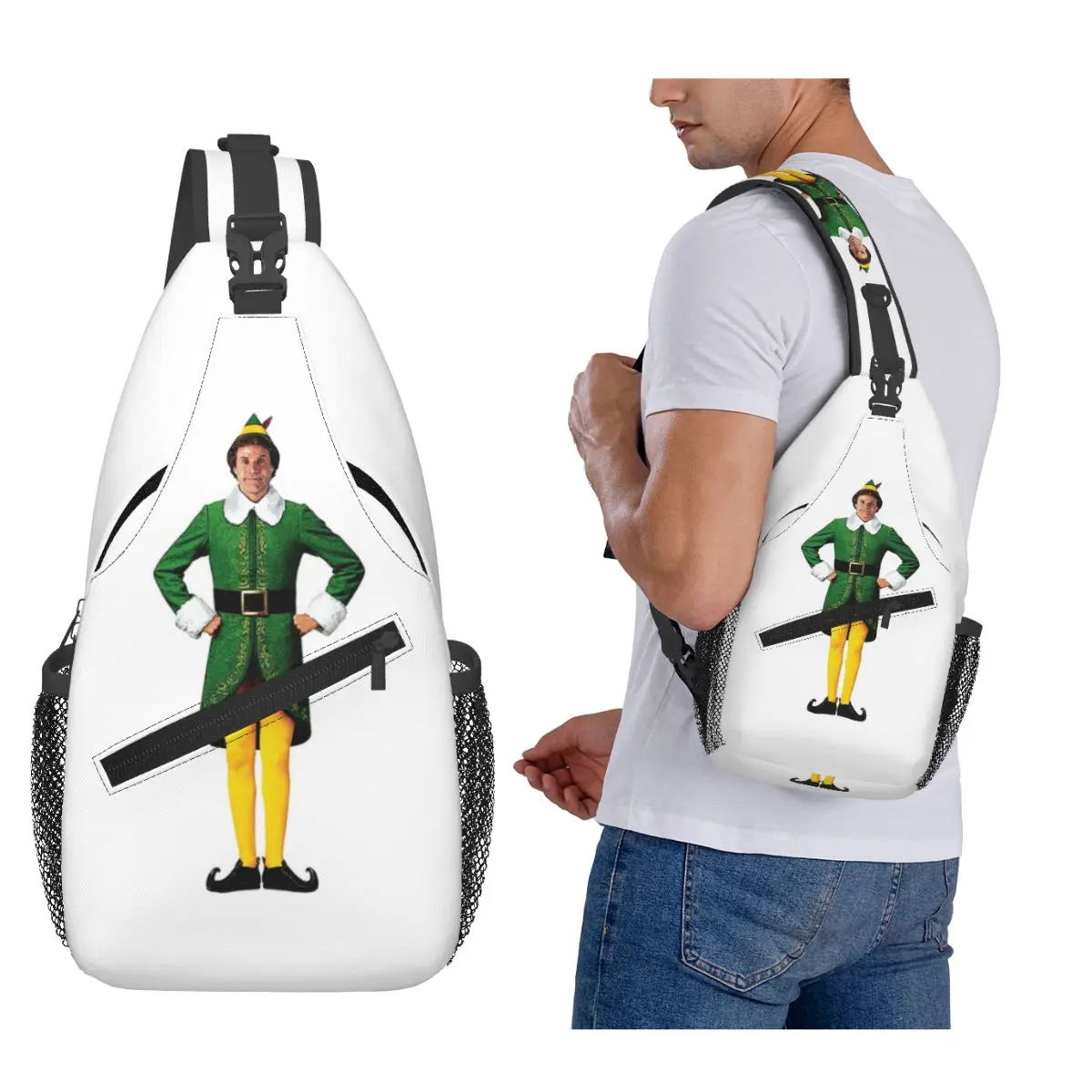 

Бадди Эльф, Рождественский фильм, руки Akimbo Will Ferrell Нагрудная сумка Мужской рюкзак через плечо на слинге Нагрудная сумка Рюкзак Сумка на плечо