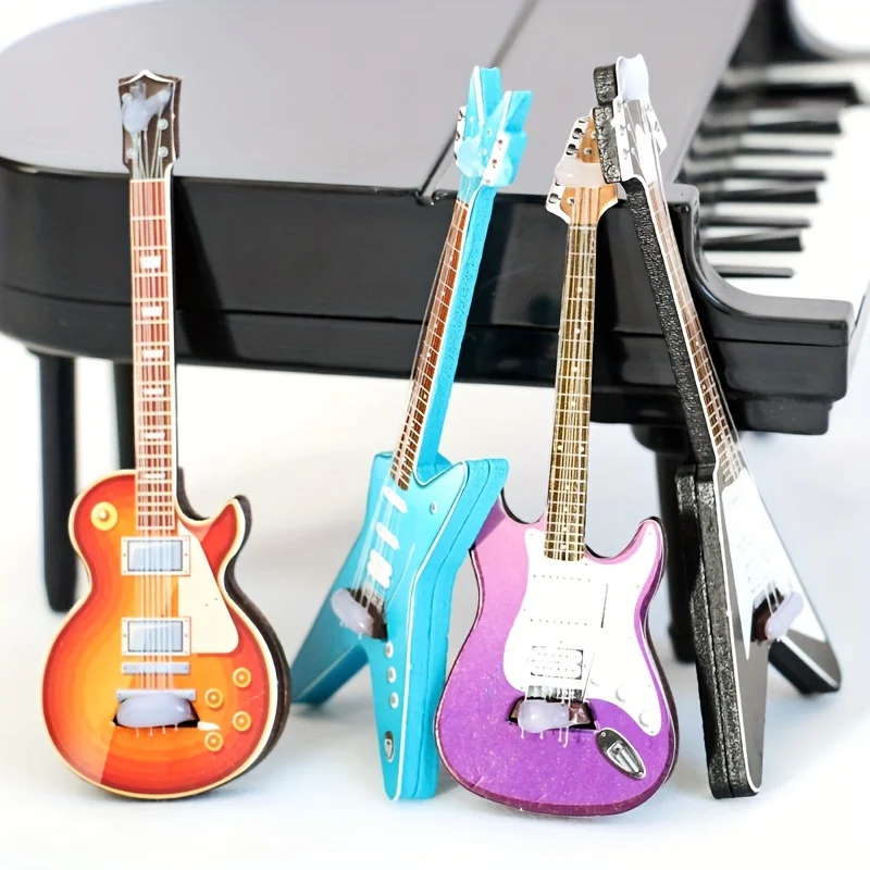 1/4pcs Mini Simulation Electric Guitar Popular Guitar Matching Miniature Scene Props Doll House Model Accessories